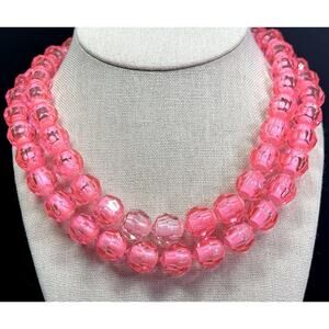 Vintage Bubble Gum Pink Lucite Flapper Necklace
